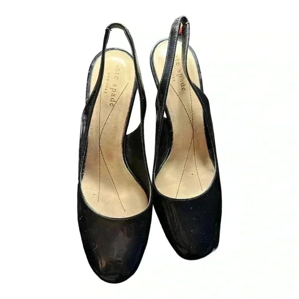 Kate Spade Patent Leather Sling Back Round Tip Heels Sz 6.5 - Picture 5 of 6